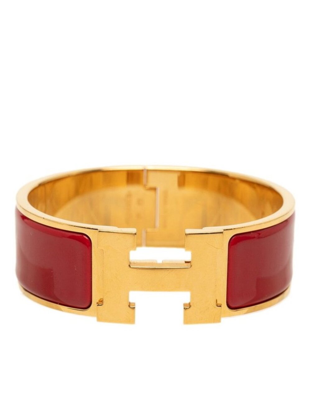 Hermes Clic Clac PM Bracelet Gold Red Plated Enamel